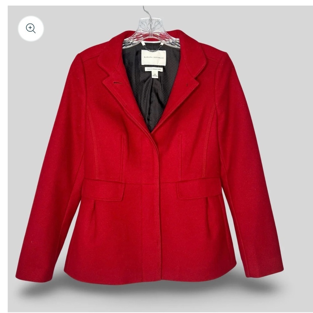 Banana Republic Vibrant Red Wool Blazer Winter Peacoat Size Small
